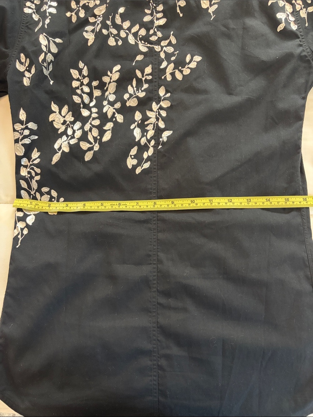 Dries Van Noten Black Button-Down Shirt with White/Silver hand paint Leaf Motif - Picture 9 of 11